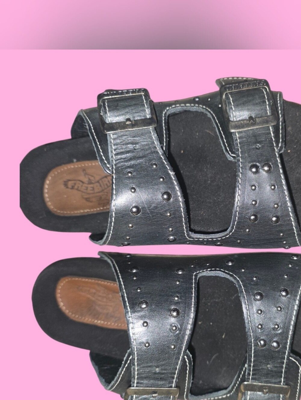 Freebird Black Studded Double-Buckle Slide Sandals